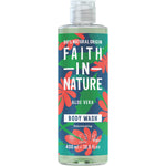 Faith In Nature 400ml Aloe Vera Body Wash in a clear recyclable bottle with a green label and silver cap.