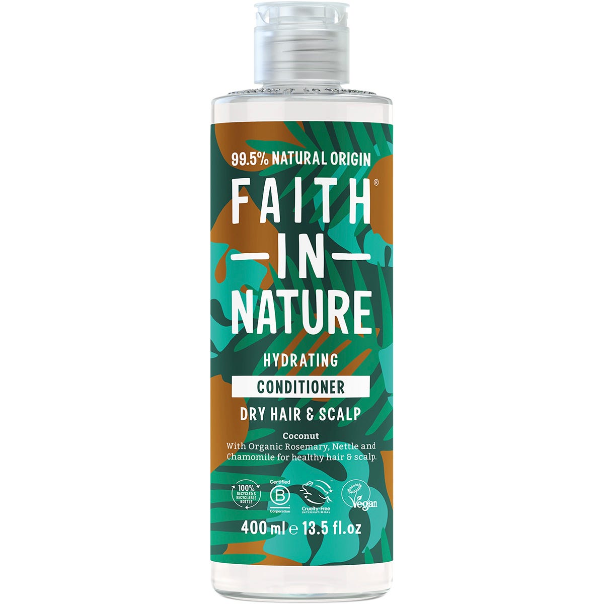 400ml bottle of Faith In Nature Hydrating Coconut Conditioner with organic coconut oil for normal to dry hair.