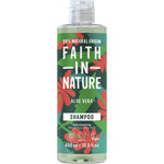 400ml bottle of Faith In Nature Rejuvenating Aloe Vera Shampoo with a green label and black cap.