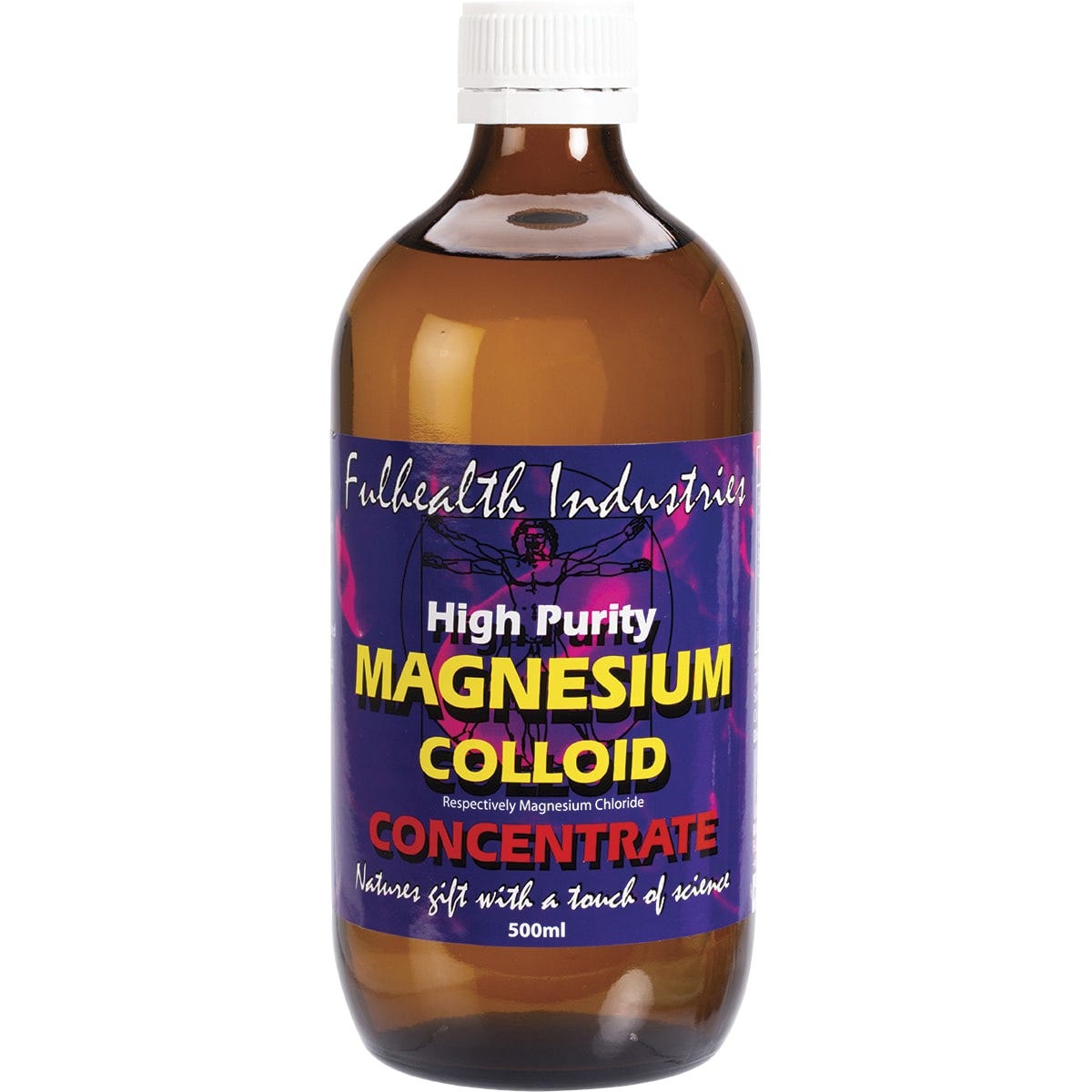 Fulhealth Magnesium Colloid Concentrate 500ml bottle with a white label and blue text on a white background.