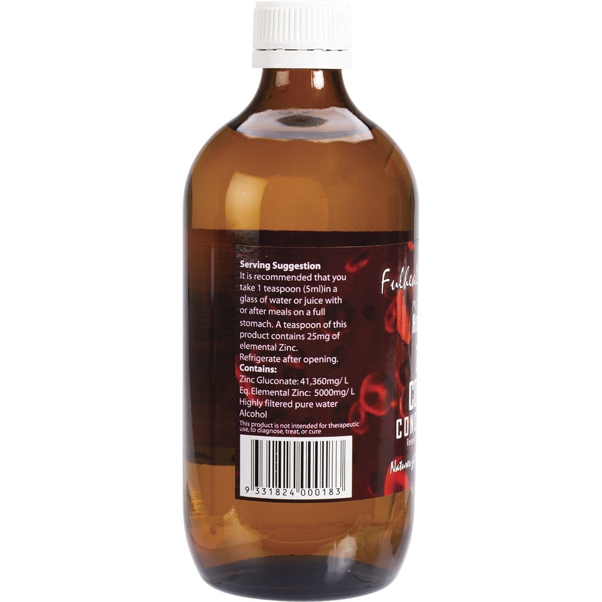 Bottle of Fulhealth Zinc Colloid Concentrate 500ml on a white background.
