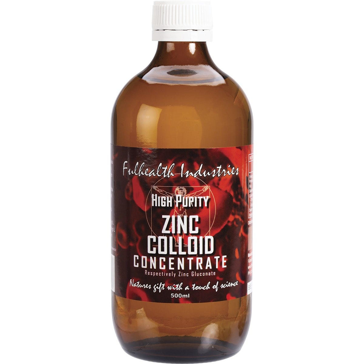 500ml bottle of Fulhealth Zinc Colloid Concentrate, an Australian-made mineral supplement for immune and skin support.