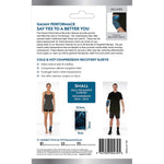 Gaiam small compression sleeve packaging back view with instructions for cold and hot therapy and a gel pack diagram.