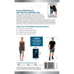 Back of Gaiam large compression sleeve packaging detailing dual-mode therapy, usage instructions, and benefits.