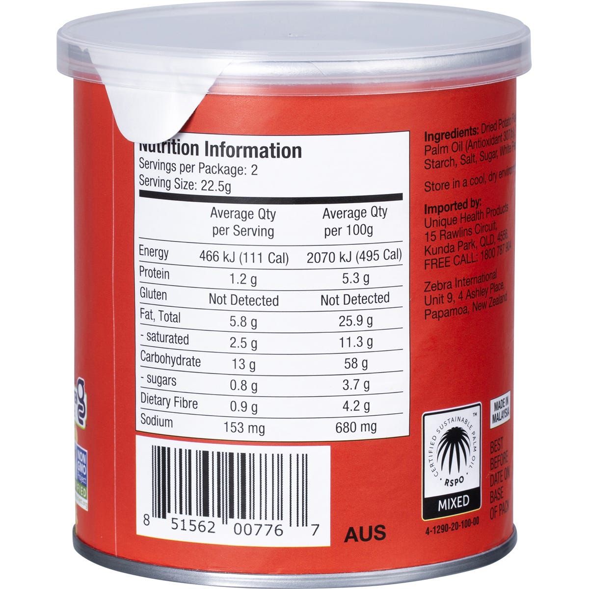 The Good Crisp Company Classic Original 45g potato crisp canister in a red and yellow design on a white background.