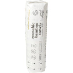Side view of Good Change Store Reusable Bamboo Towels roll showing product features and eco-friendly information.