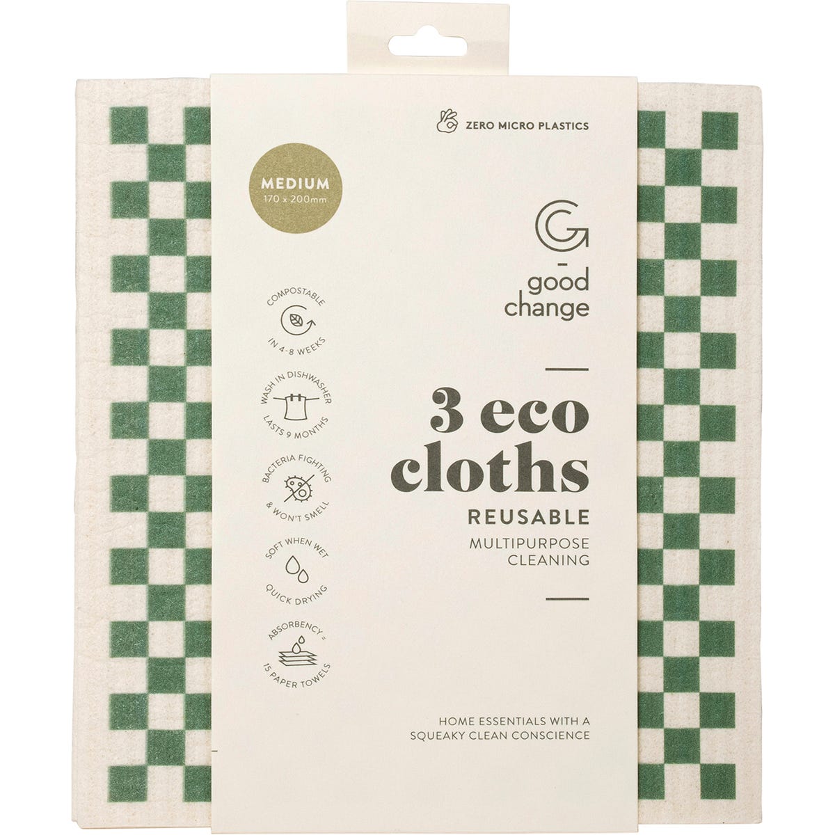 Medium-sized Good Change Store eco cloth with a white and grey leaf pattern on a white background.