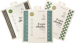 Three medium-sized Good Change Store eco cloths with different patterns shown in a bundle and individual views.