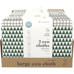 Two large grey Good Change Eco Cloths displayed out of their cardboard packaging on a white background.
