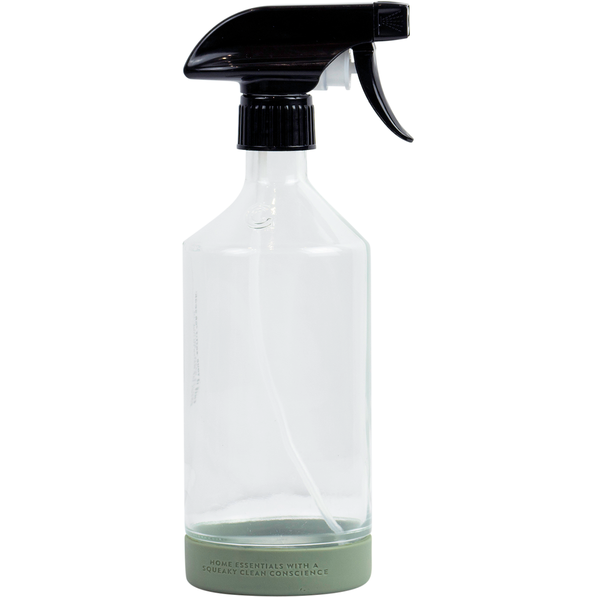 Reusable 500ml glass bottle with a nude silicone base and a black plastic spray trigger nozzle.