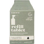 Seven Good Change Store All Purpose Refill Cleaning Tablets displayed next to their green botanical cardboard box.