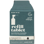 Good Change Store bathroom cleaner refill tablets arranged next to a 7-pack retail box on a white background.