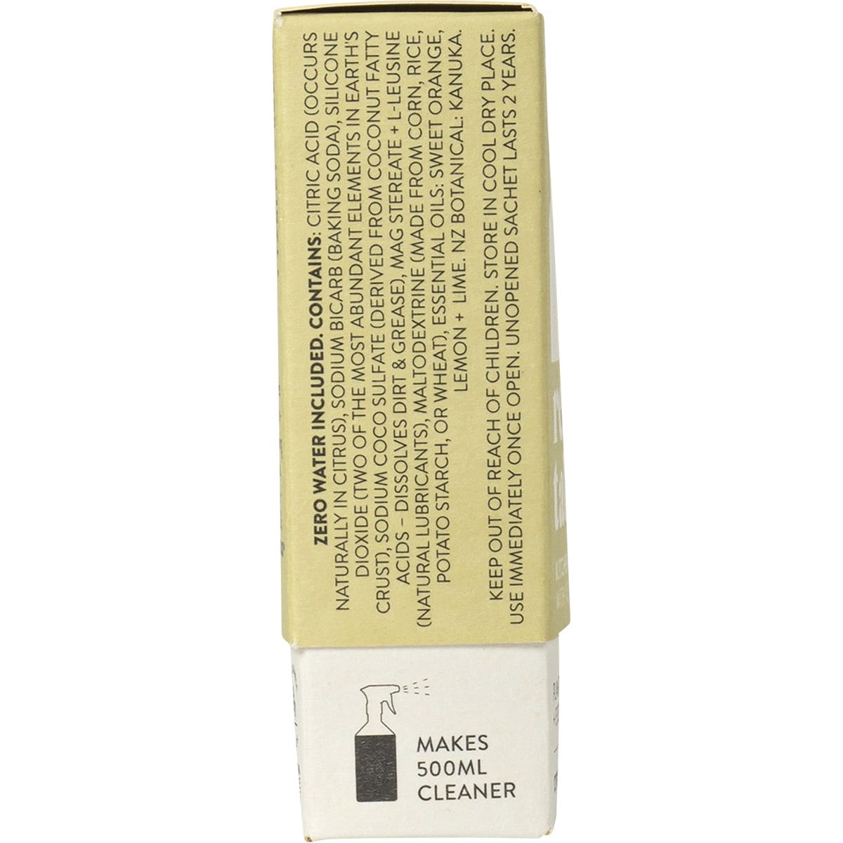 Side view of a Good Change Store Kitchen Cleaner refill box showing product benefits and natural ingredients.