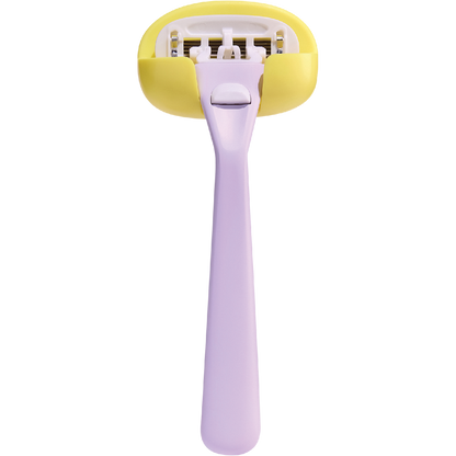Purple Gem Queen Dream shaving kit with a weighted razor handle, two 5-blade refills, and a matching holder.