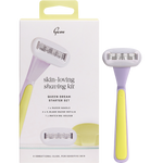 Purple Gem Queen Dream shaving kit with a weighted razor handle, two 5-blade refills, and a matching holder.