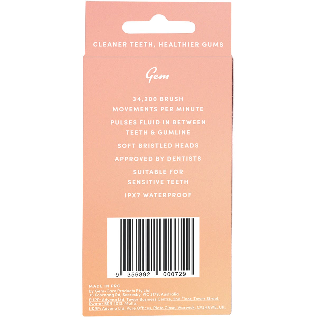 Back of Gem Watermelon replacement heads box with product benefits, usage directions, and ingredients.