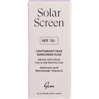Gem Solar Screen SPF50+ Lightweight Face Sunscreen Fluid 30ml