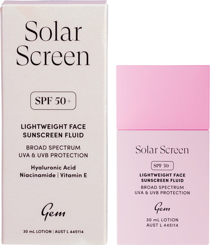 Gem Solar Screen SPF50+ Lightweight Face Sunscreen Fluid 30ml