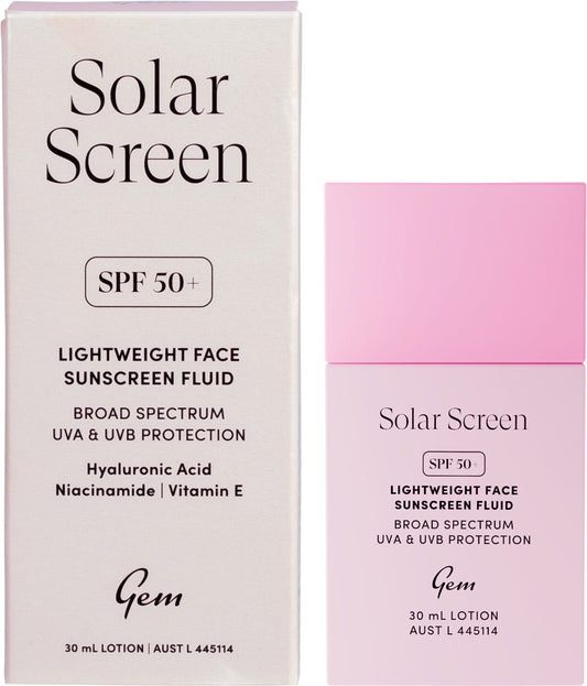 Gem Solar Screen SPF50+ Lightweight Face Sunscreen Fluid 30ml