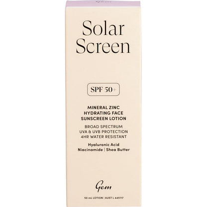 Gem Solar Screen SPF50+ Mineral Zinc Hydrating Face Lotion 50ml