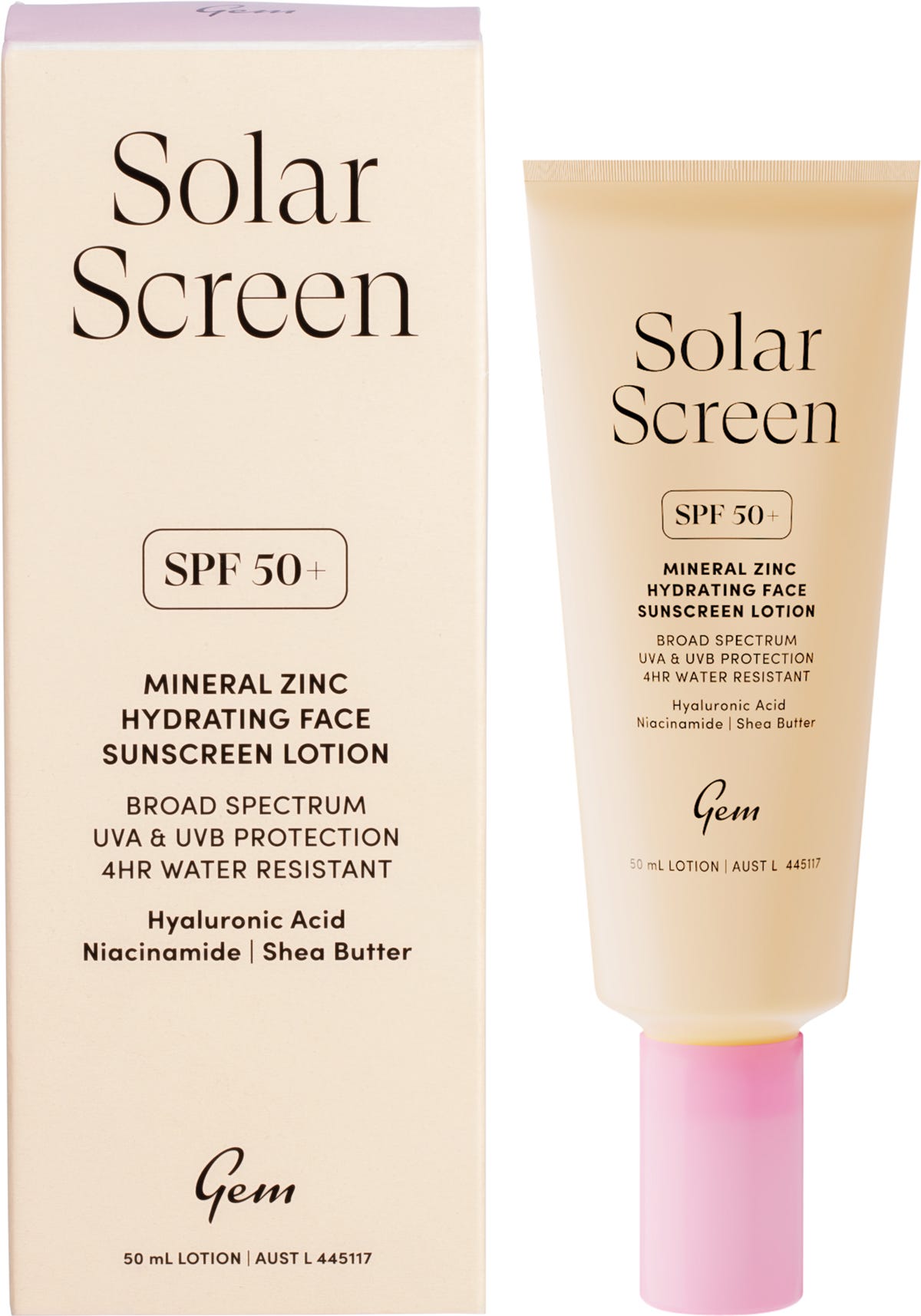 Gem Solar Screen SPF50+ Mineral Zinc Hydrating Face Lotion 50ml