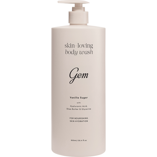 Gem 900ml Skin-Loving Body Wash Vanilla Sugar bottle on a white background.