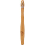 Go Bamboo child's toothbrush with a natural bamboo handle and soft white bristles on a white background.