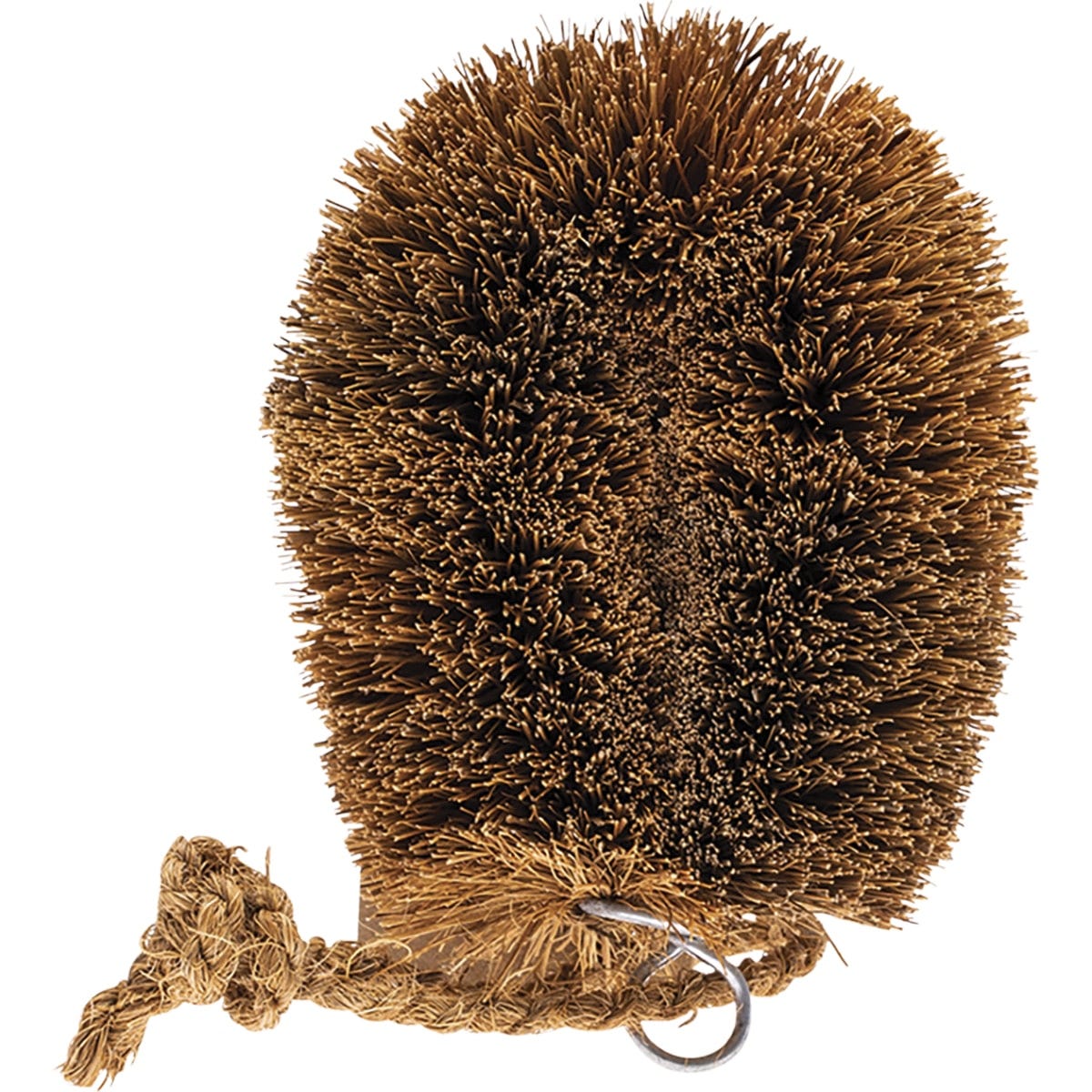 Go Bamboo dish scrubber featuring natural plant-fiber bristles and a twisted stainless steel wire handle.