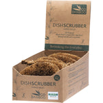 Five Go Bamboo dish scrubbers with natural plant-fiber bristles and twisted stainless steel wire handles.