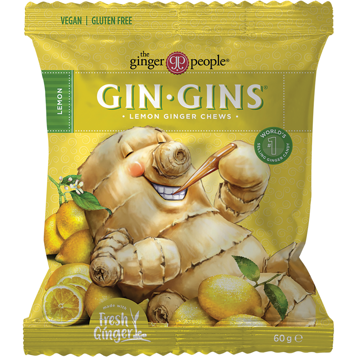 The Ginger People Gin Gins Lemon Ginger Chews 60g (Pack of 12)