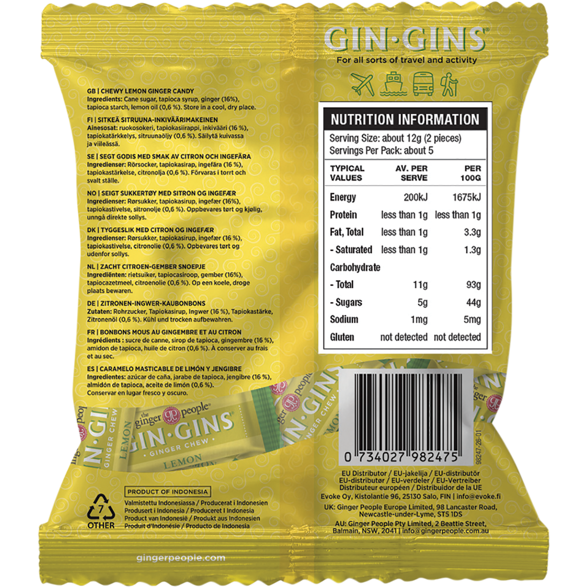 The Ginger People Gin Gins Lemon Ginger Chews 60g (Pack of 12)