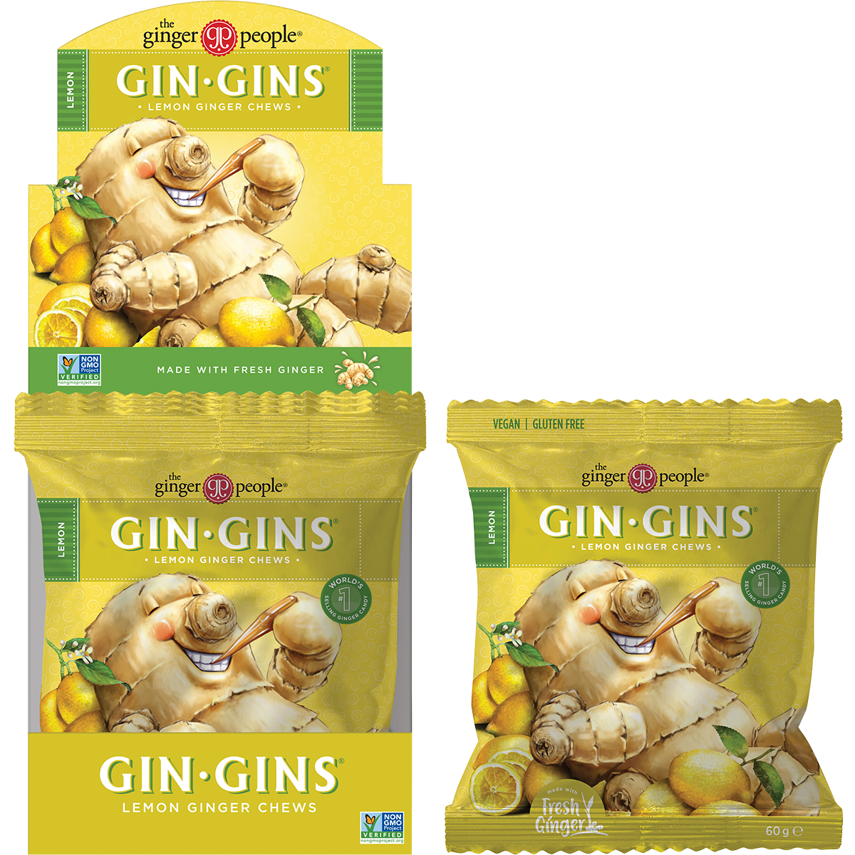 The Ginger People Gin Gins Lemon Ginger Chews 60g (Pack of 12)
