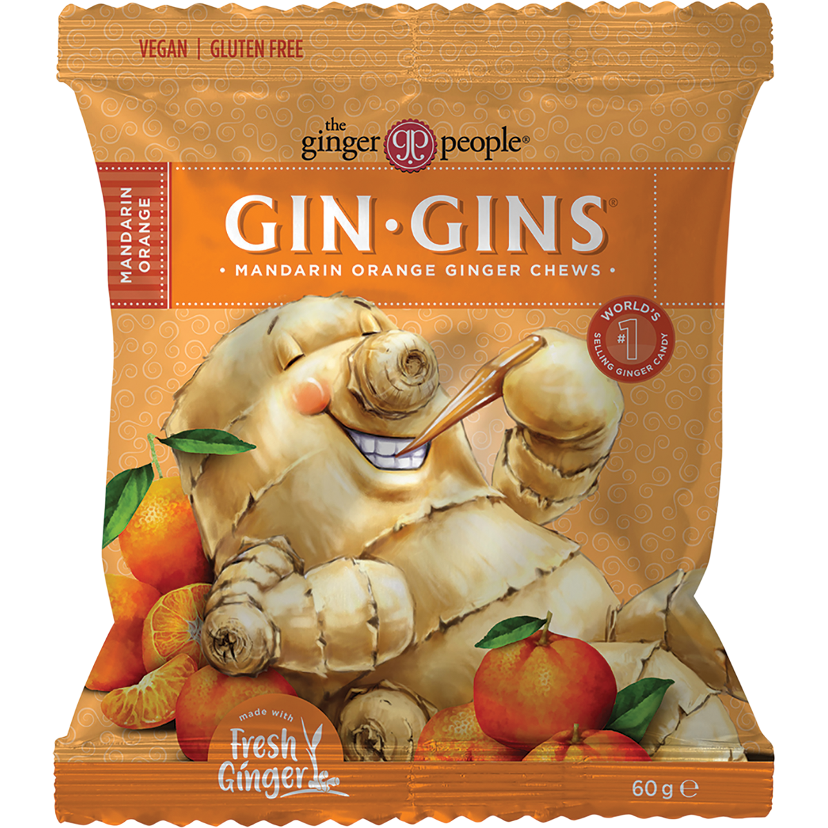 The Ginger People Gin Gins Mandarin Orange Ginger Chews 60g (Pack of 12)