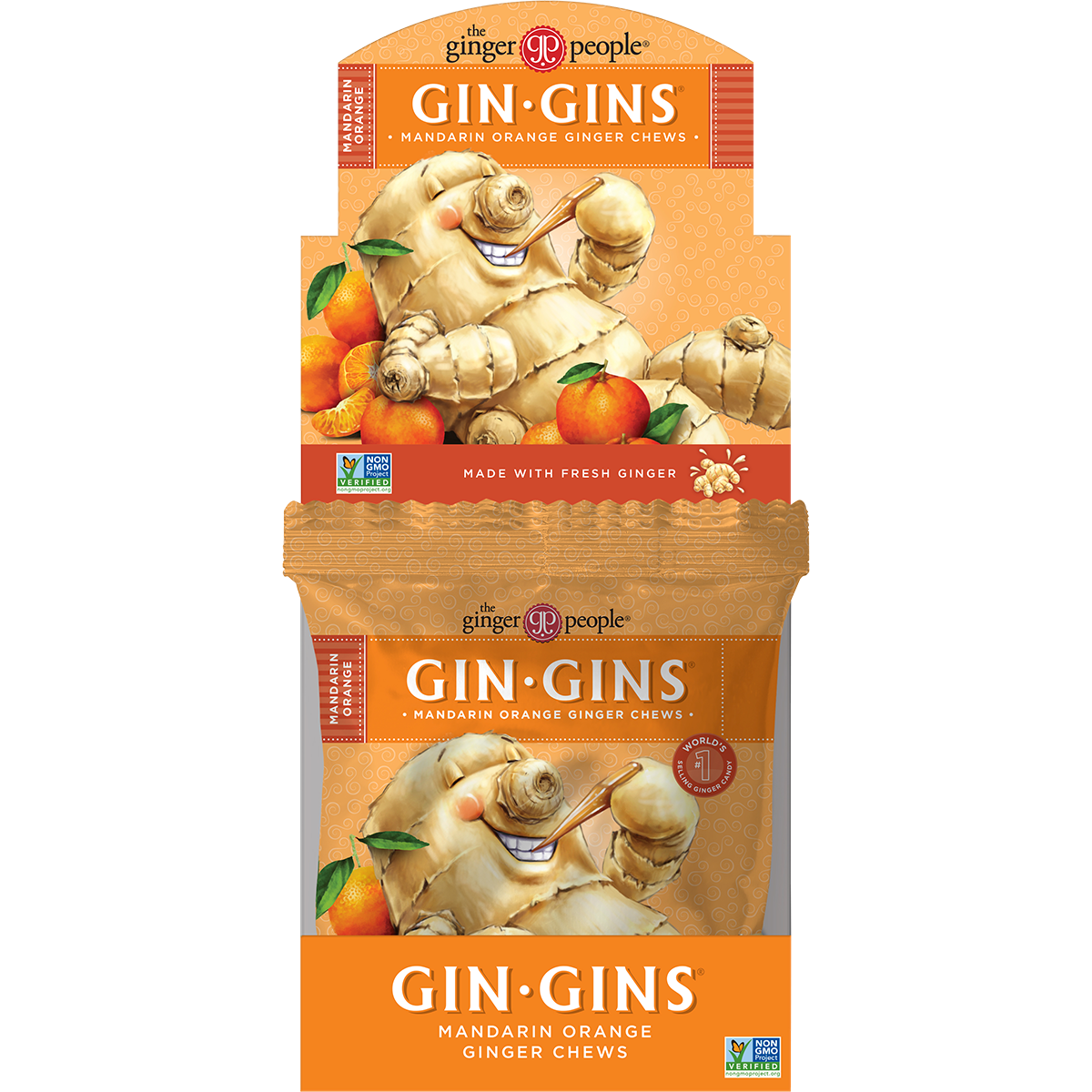 The Ginger People Gin Gins Mandarin Orange Ginger Chews 60g (Pack of 12)