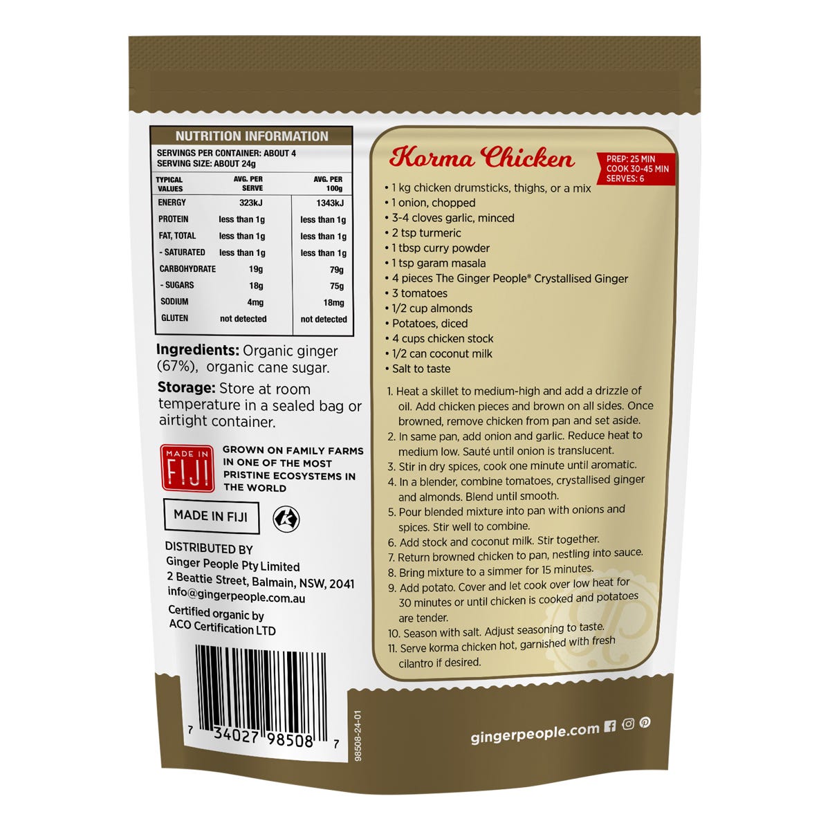 The Ginger People Organic Crystallised Ginger 8x100g