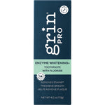 Front of Grin Pro Enzyme Whitening with Fluoride 113g toothpaste box in purple and white packaging.