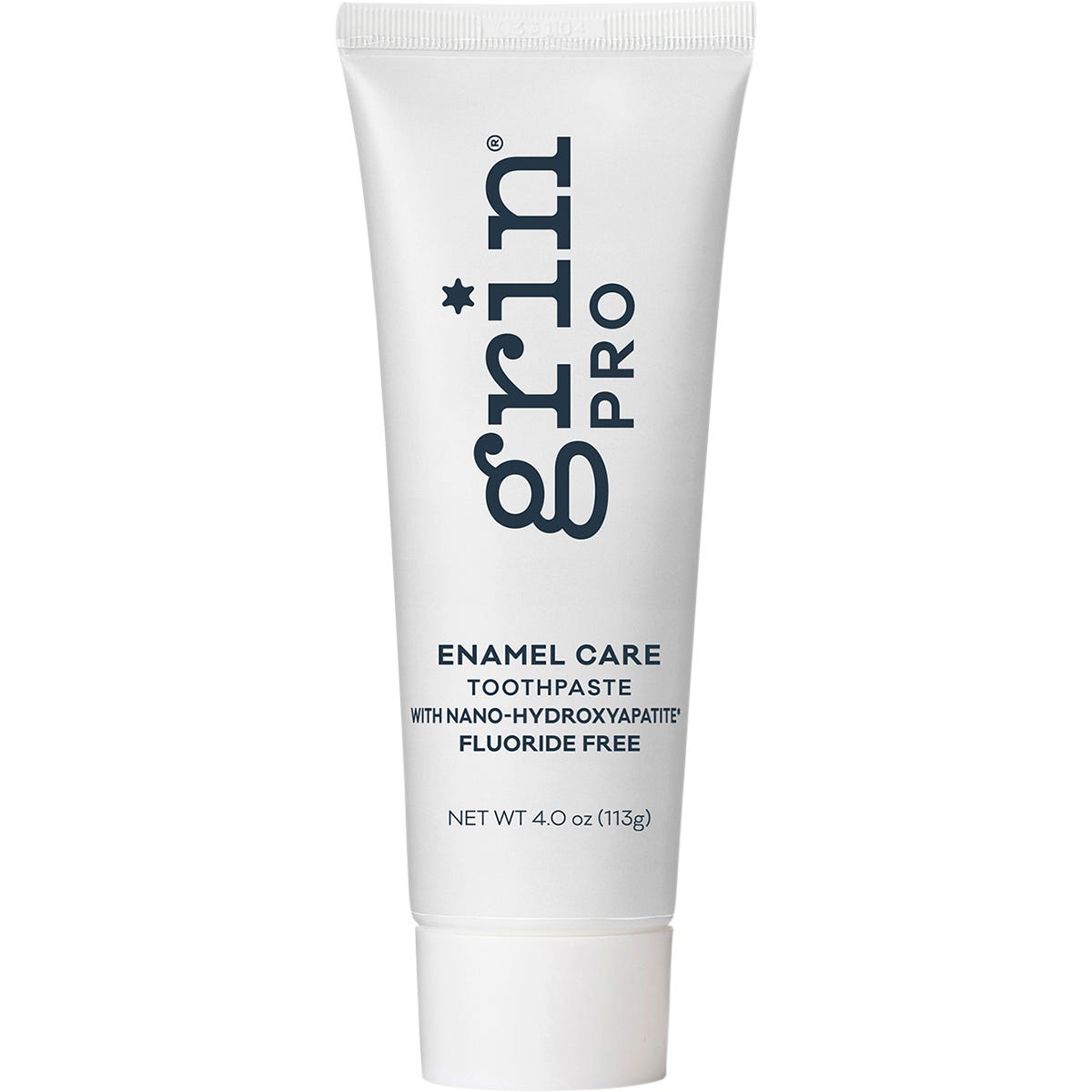 Grin Pro Enamel Care Toothpaste 113g white and blue tube with nano-hydroxyapatite on a white background.