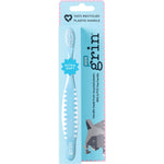 Grin kids' recycled toothbrush in pink and blue with extra soft bristles, designed for small hands and gentle gum care.