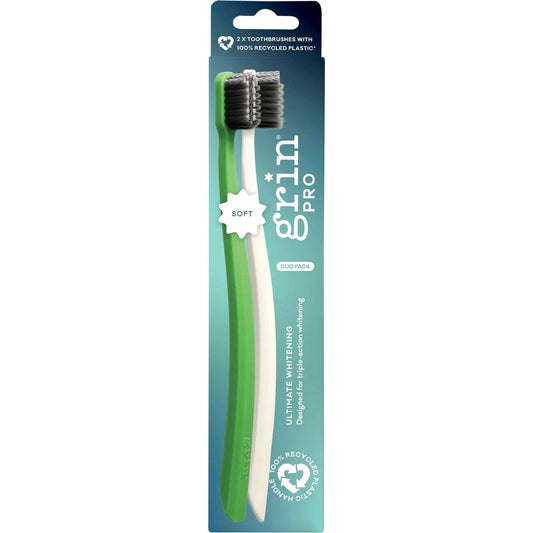 Grin Pro Ultimate Whitening Toothbrush Soft White, Green 2 Pack (Pack of 8)