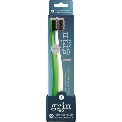 Grin Pro Ultimate Whitening Toothbrush Soft White, Green 2 Pack (Pack of 8)
