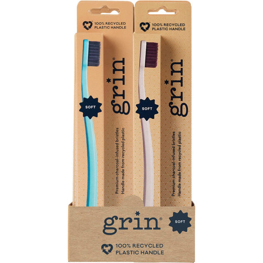 Grin 100% Recycled Toothbrush Soft Mint, Ivory (Pack of 8)