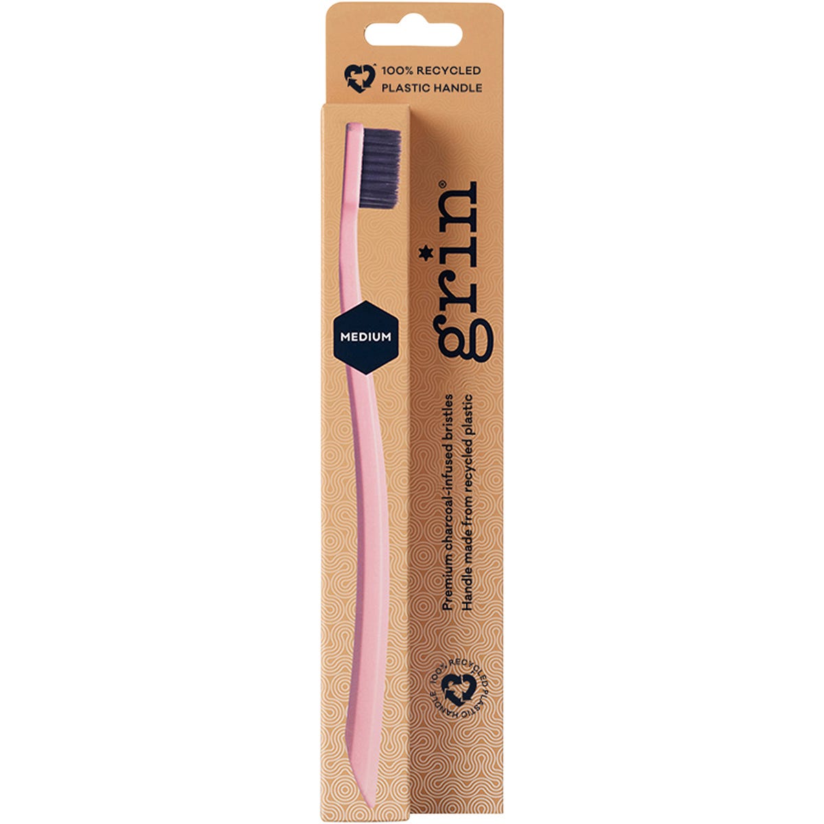 Grin 100% Recycled Toothbrush Medium Pink, Charcoal (Pack of 8)