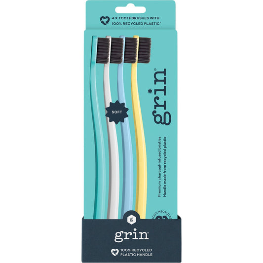 Grin 100% Recycled Toothbrush Soft Summer 4 Pack (Pack of 8)