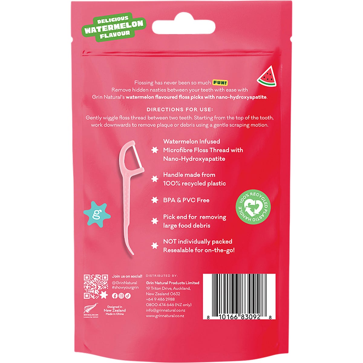 Grin Ultra Smooth Floss Picks Watermelon Flavoured 80 Pack