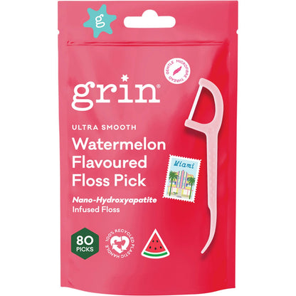 Grin Ultra Smooth Floss Picks Watermelon Flavoured 80 Pack