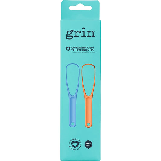 Grin 100% Recycled Plastic Tongue Cleaner Orange, Blue 2 Pack (Pack of 8)