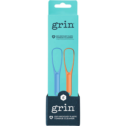 Grin 100% Recycled Plastic Tongue Cleaner Orange, Blue 2 Pack (Pack of 8)