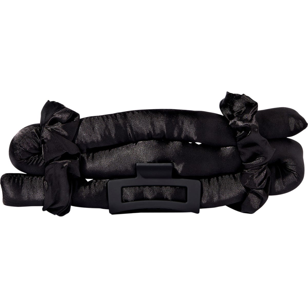 Side view of the Giovanni Heatless Satin Hair Curling Set's black and white packaging on a white background.
