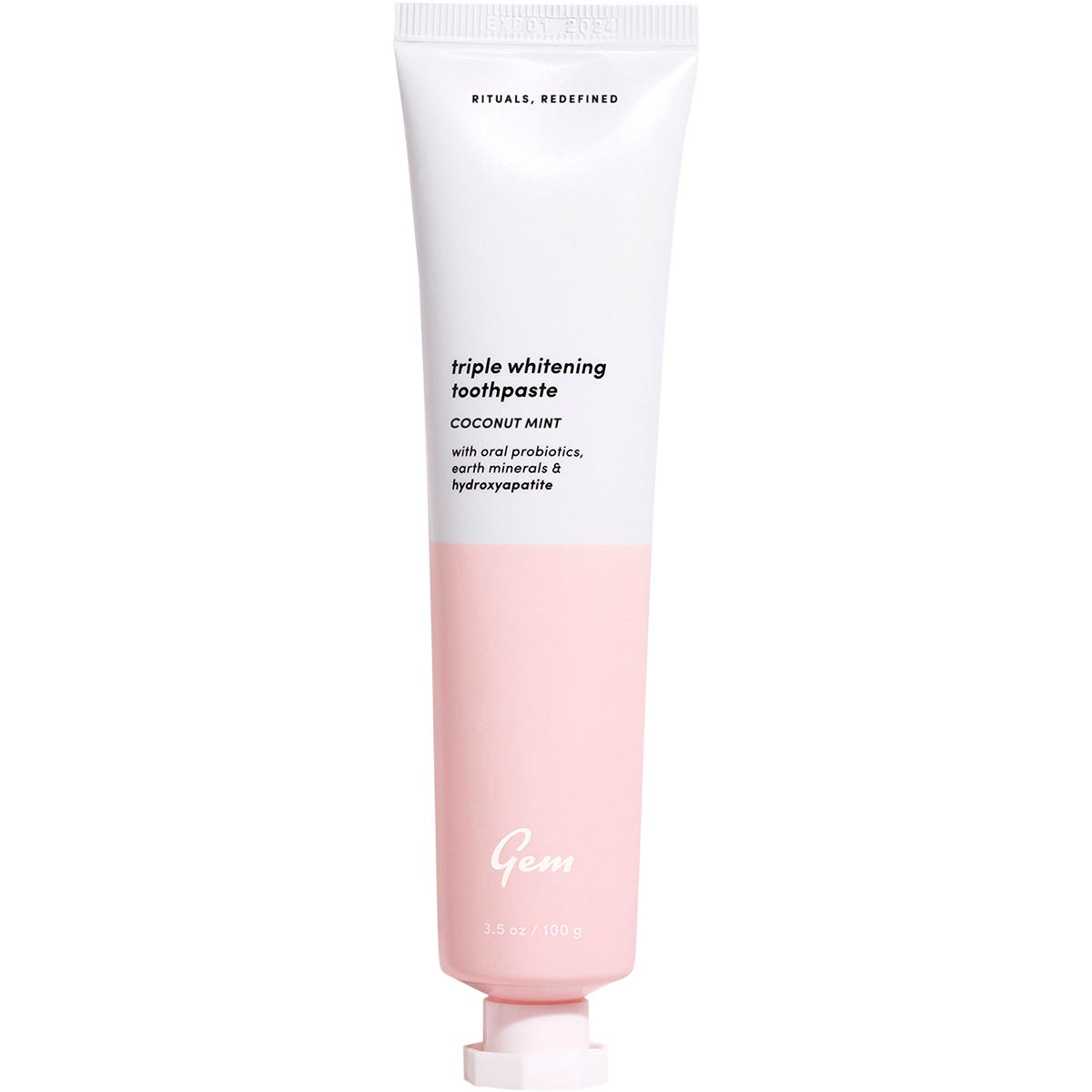 Gem Coconut Mint toothpaste 100g tube with a blue and white label and matching cap on a white background.