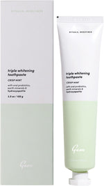 Gem Toothpaste Triple Whitening Crisp Mint 100g tube and box featuring a clean, minimalist blue and white design.